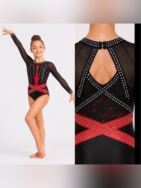 Ozone gymnastics red mesh competition 3/4 sleeve custom leotard rhinestone YM MC